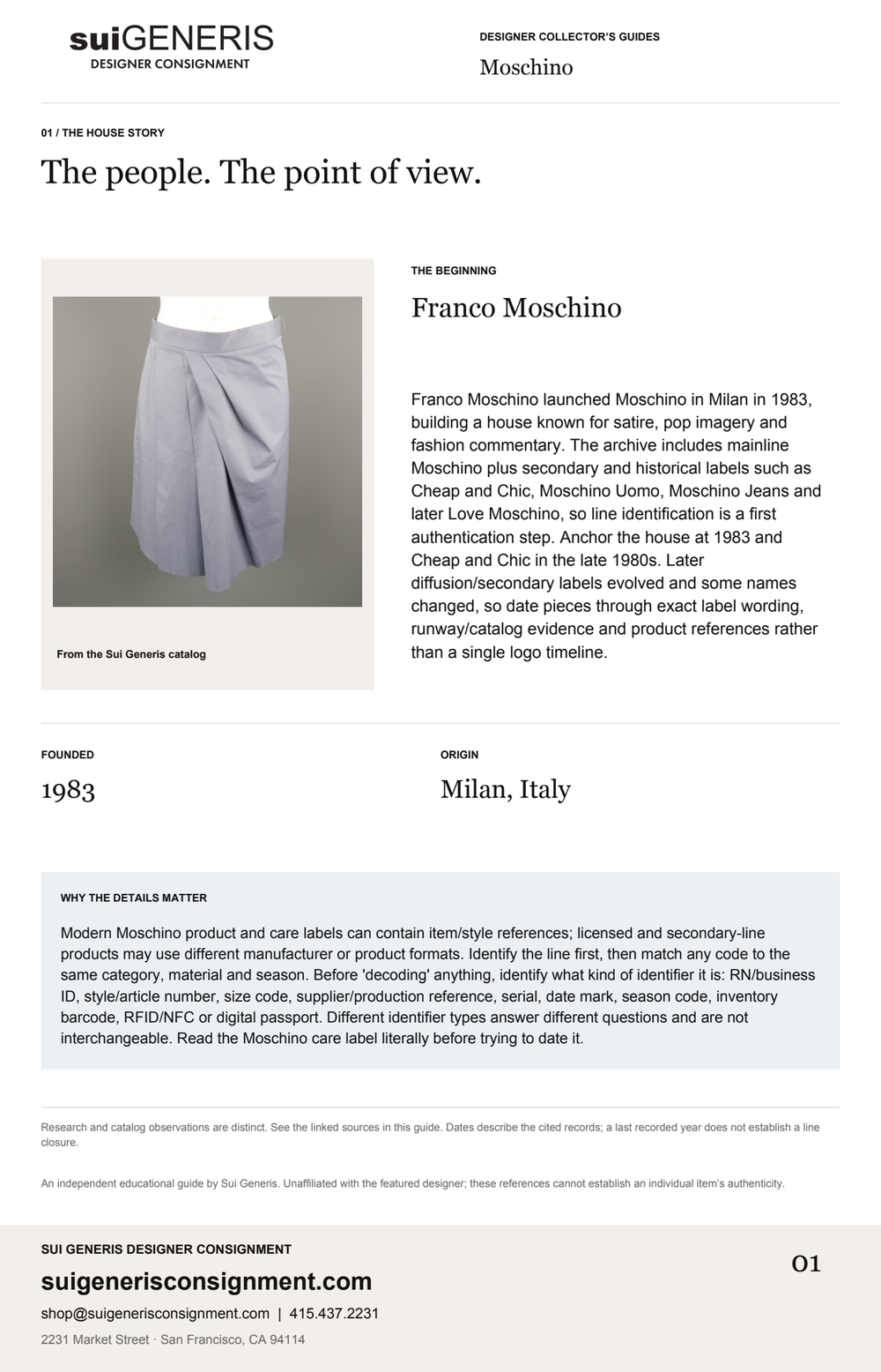 Moschino — The house story. Sui Generis Designer Collector’s Guide.