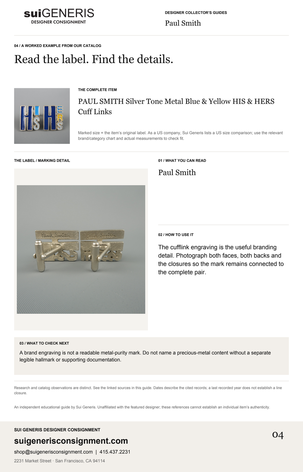Paul Smith — Read the label. Find the details. Sui Generis Designer Collector’s Guide.