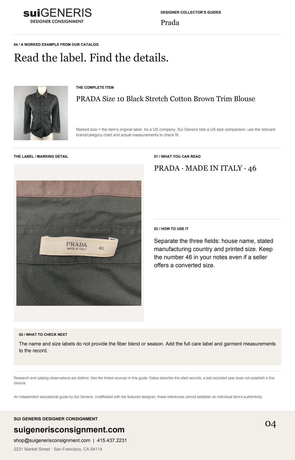 Prada — Read the label. Find the details. Sui Generis Designer Collector’s Guide.