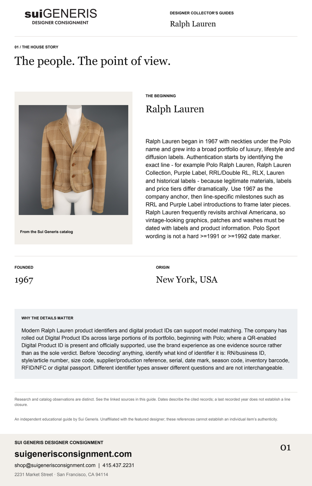 Ralph Lauren — The house story. Sui Generis Designer Collector’s Guide.