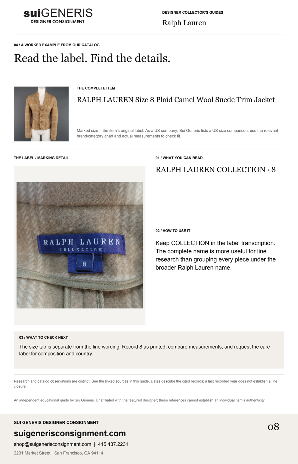 Ralph Lauren — Read the label. Find the details. Sui Generis Designer Collector’s Guide.