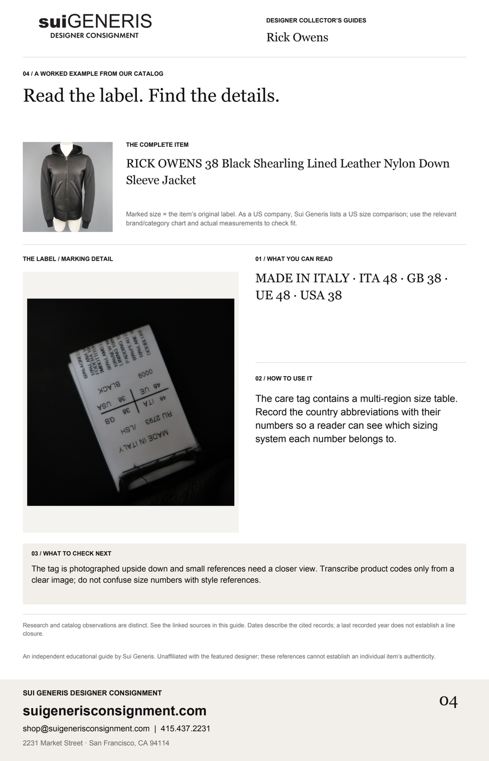 Rick Owens — Read the label. Find the details. Sui Generis Designer Collector’s Guide.