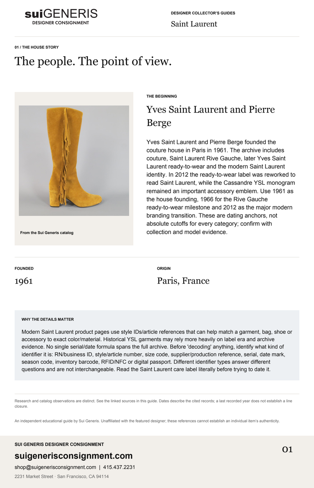 Saint Laurent — The house story. Sui Generis Designer Collector’s Guide.