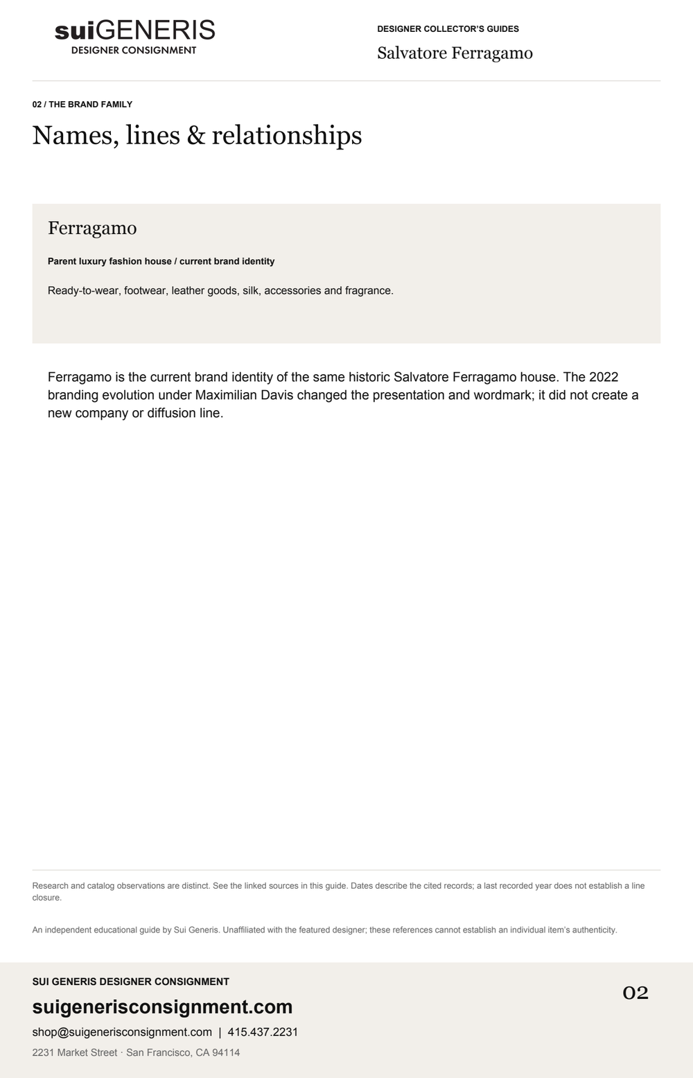 Salvatore Ferragamo — Brand family. Sui Generis Designer Collector’s Guide.