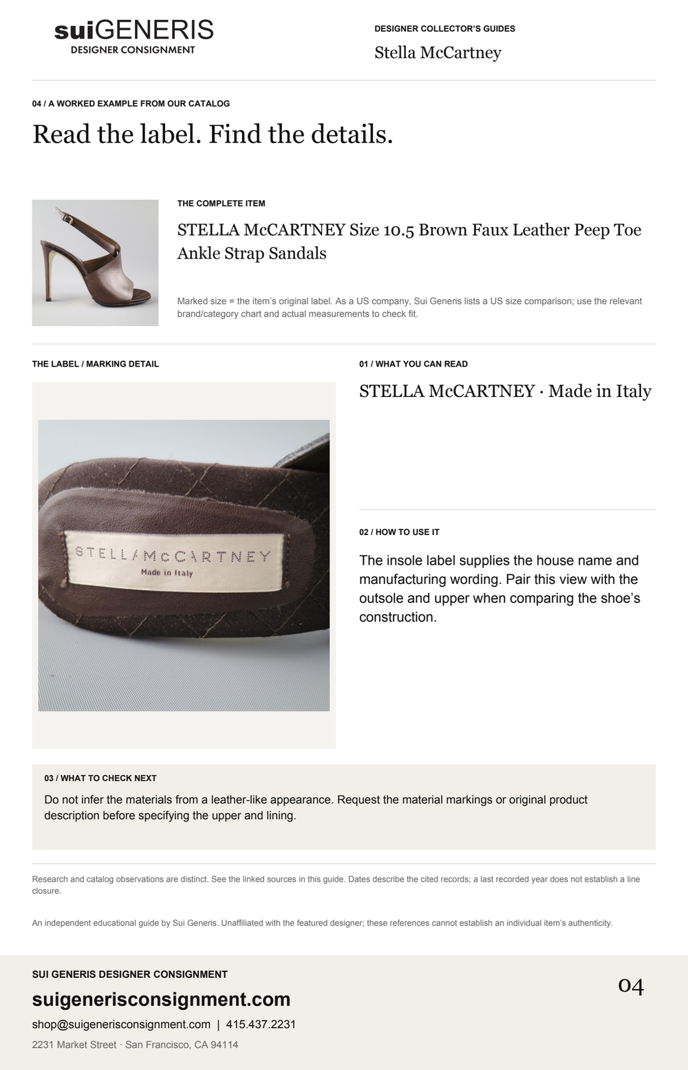 Stella McCartney — Read the label. Find the details. Sui Generis Designer Collector’s Guide.