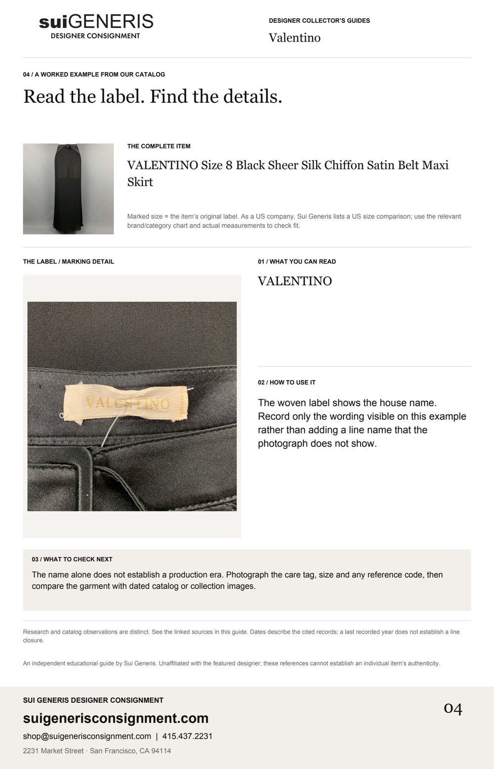 Valentino — Read the label. Find the details. Sui Generis Designer Collector’s Guide.