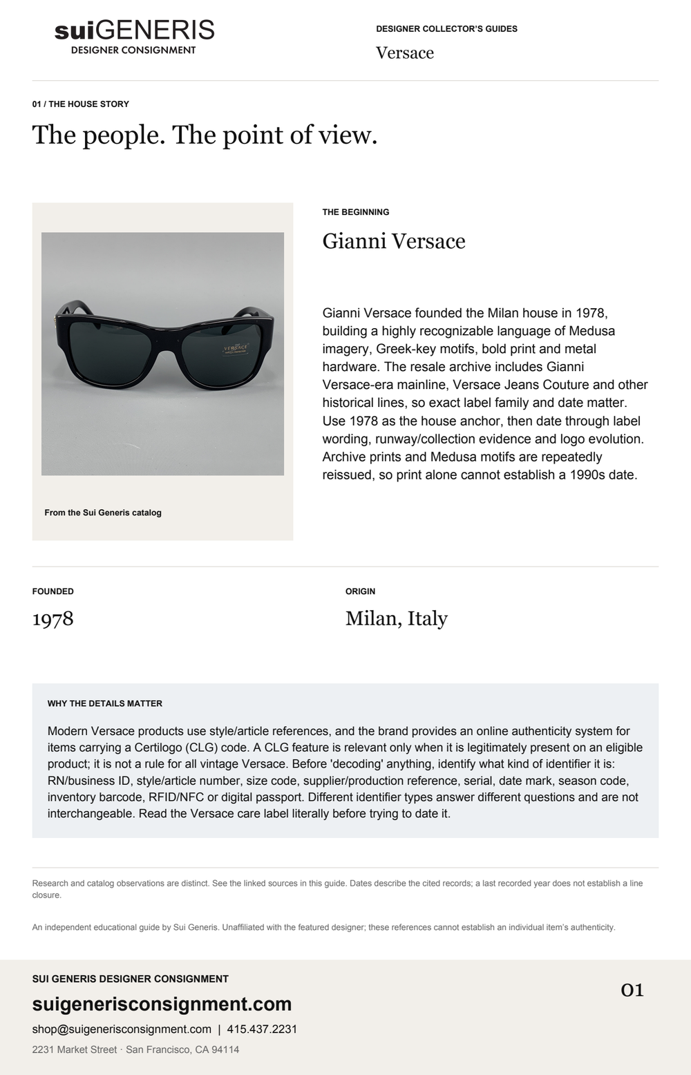 Versace — The house story. Sui Generis Designer Collector’s Guide.