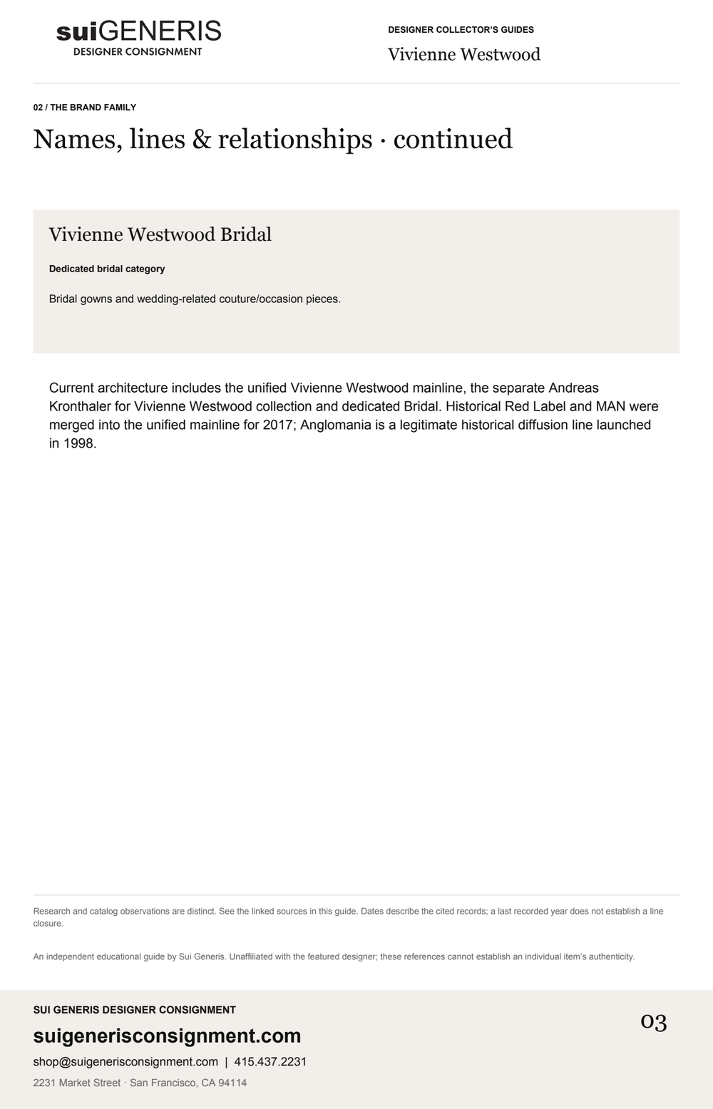 Vivienne Westwood — Brand family · 2. Sui Generis Designer Collector’s Guide.