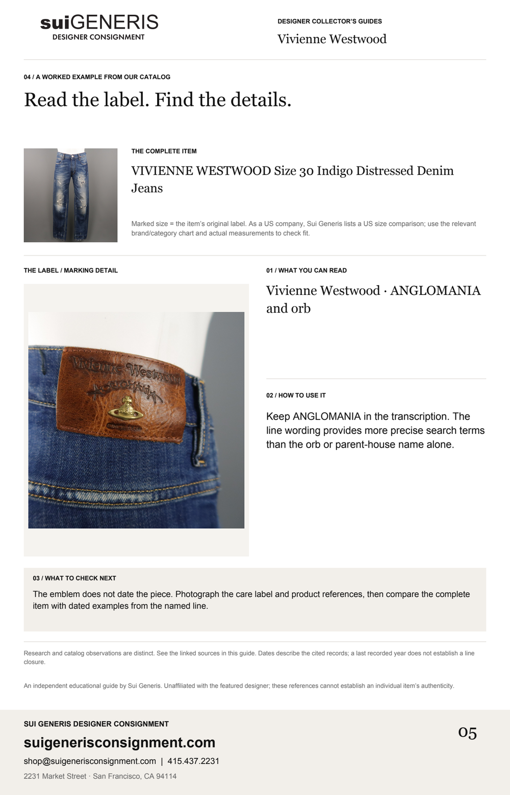 Vivienne Westwood — Read the label. Find the details. Sui Generis Designer Collector’s Guide.