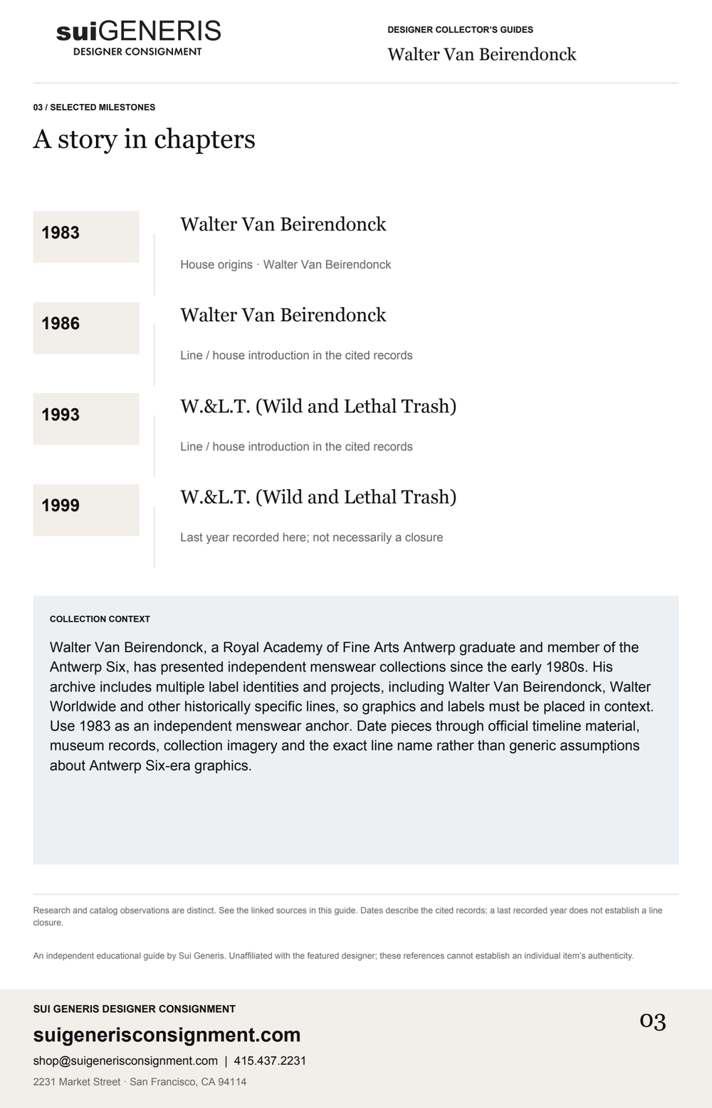 Walter Van Beirendonck — Timeline. Sui Generis Designer Collector’s Guide.