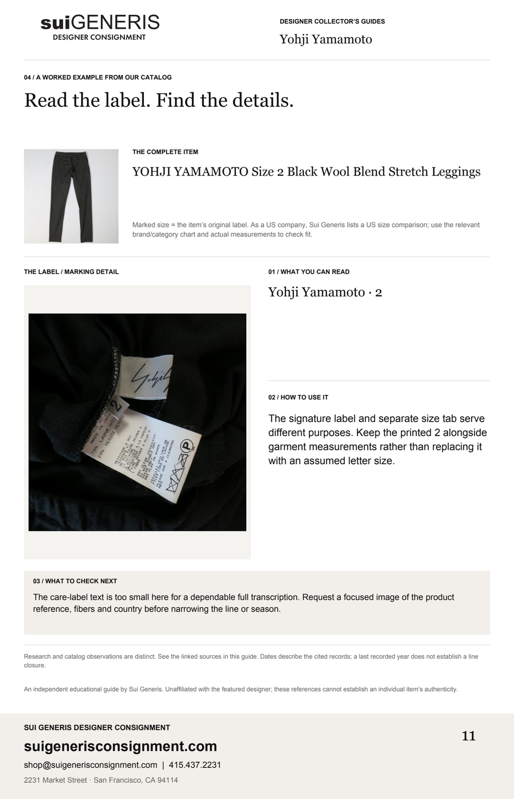 Yohji Yamamoto — Read the label. Find the details. Sui Generis Designer Collector’s Guide.