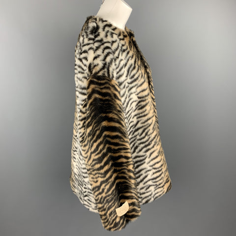 STELLA McCARTNEY Size M Black & Tan Tiger Print Faux Fur Oversized Sweater
