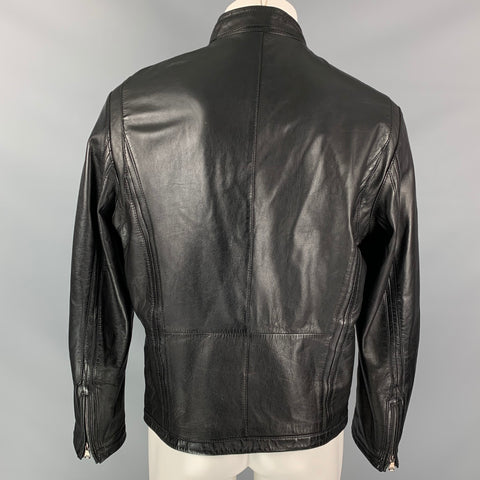 BOSS by HUGO BOSS Size 40 Black Solid Leather Motorcycle Jacket