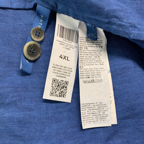 120% LINO Size 48 Blue Linen Notch Lapel Sport Coat