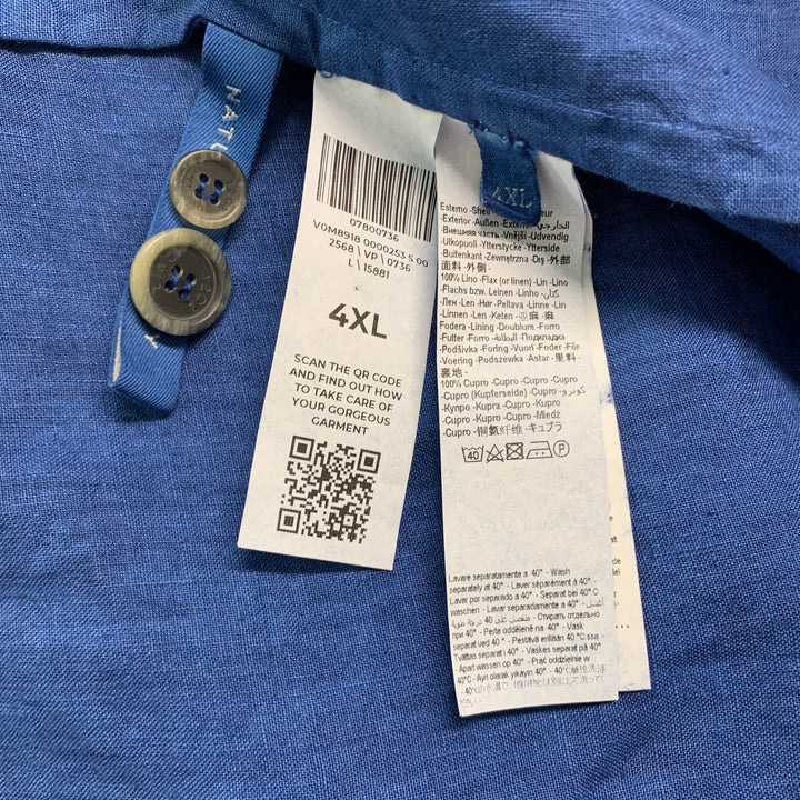 120% LINO Size 48 Blue Linen Notch Lapel Sport Coat