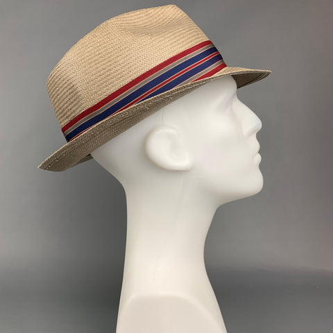 STETSON Chapeau Fedora avec ruban de paille gris clair taille 7,5