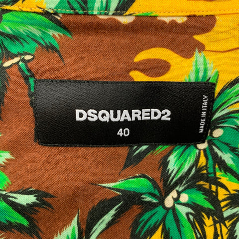 DSQUARED2 Size M Yellow Multi-Color Hawaiian Viscose Cropped Short Sleeve Shirt