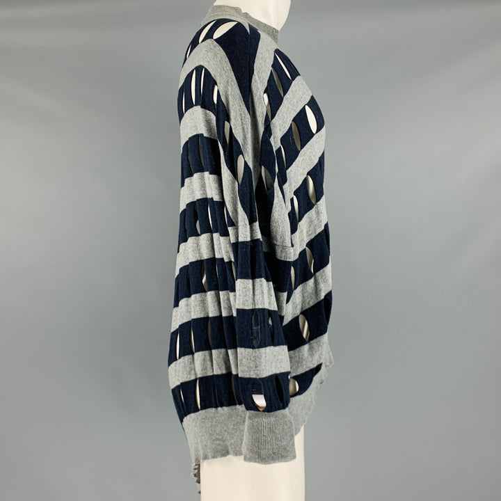ALEXANDER WANG Size XS Grey Navy Cotton Stripe Cutout Pullover
