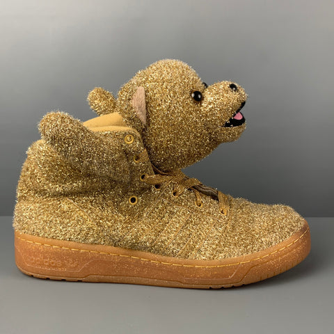 JEREMY SCOTT x ADIDAS Size 11 Tinsel Gold Metallic High Top Bear Sneakers