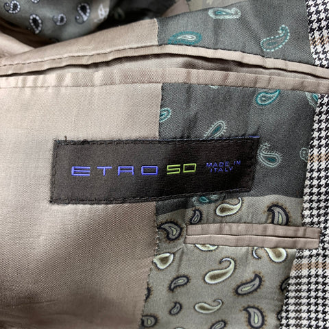 ETRO Size 40 Brown Plaid Silk / Wool Peak Lapel Suit