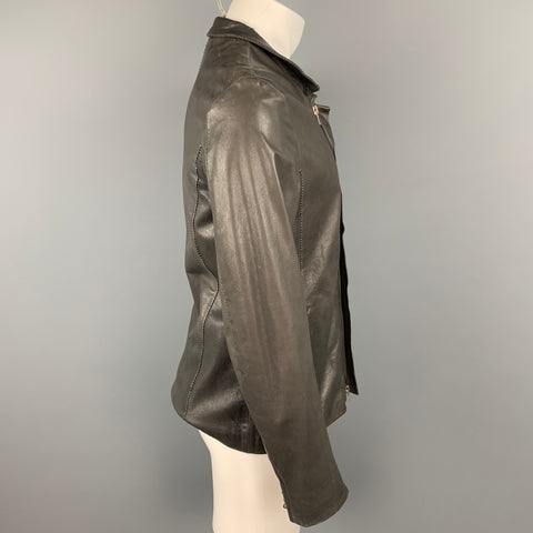 POEME BOHEMIEN Size S Grey Leather Zip Up Jacket