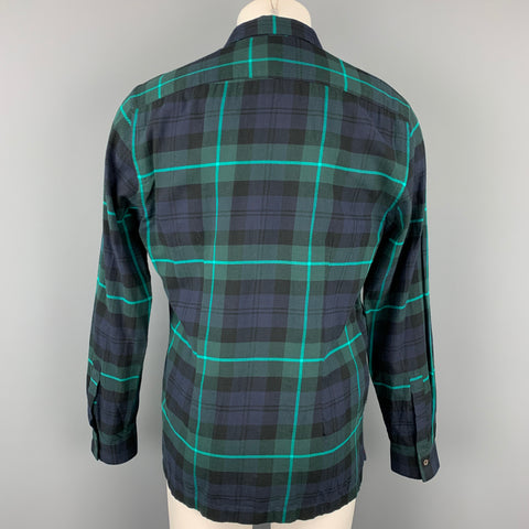PAUL SMITH Size L Navy & Green Plaid Cotton Button Up Long Sleeve Shirt