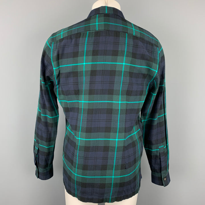PAUL SMITH Camisa de manga larga con botones de algodón a cuadros azul marino y verde talla L