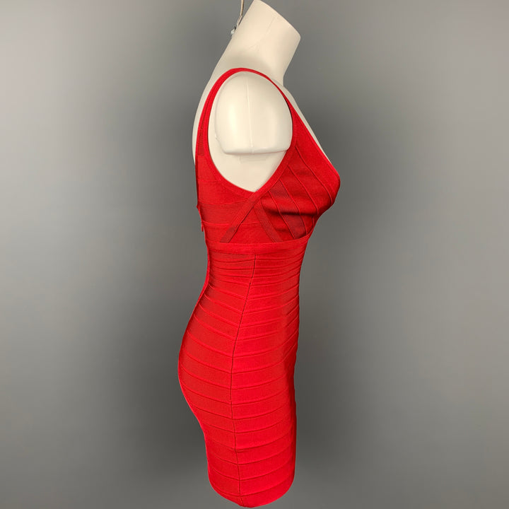 HERVE LEGER Size XS Red Rayon Blend Bandage Cocktail Dress
