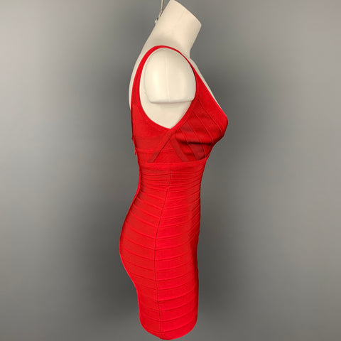 HERVE LEGER Taille XS Robe de cocktail bandage en rayonne rouge mélangée