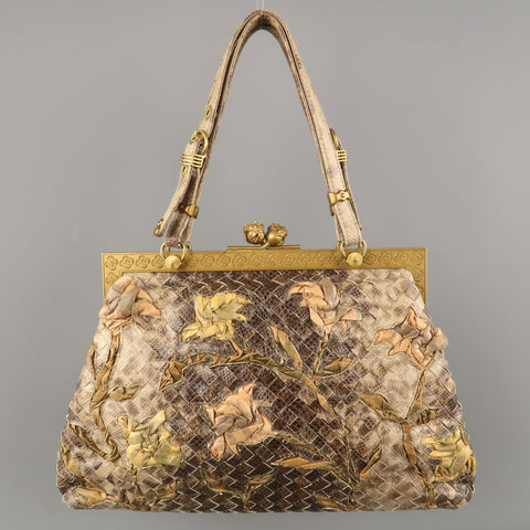 BOTTEGA VENETA Lavorazione Fatta a Aano Taupe Intrecciato Lizard Leather Handbag