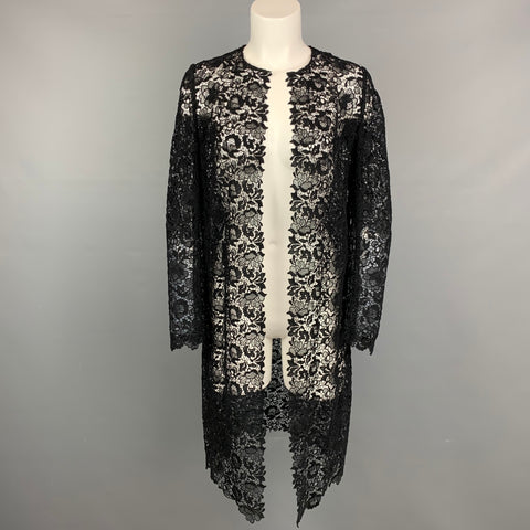 RALPH LAUREN Purple Label Taille 2 Manteau ouvert en coton mélangé noir guipure