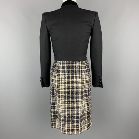 VALENTINO Size 4 Black Velvet Collar Plaid Skirt Vintage Dress