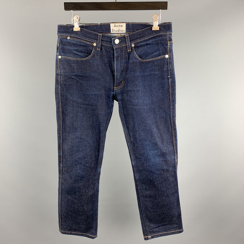 ACNE STUDIOS Size 31 x 32 Indigo Solid Cotton / Polyurethane Zip Fly Jeans