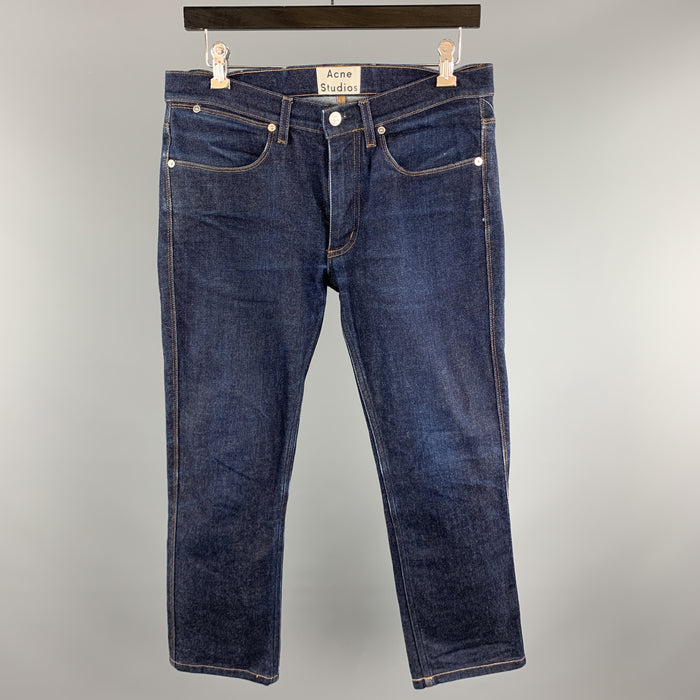 ACNE STUDIOS Size 31 x 32 Indigo Solid Cotton / Polyurethane Zip Fly Jeans