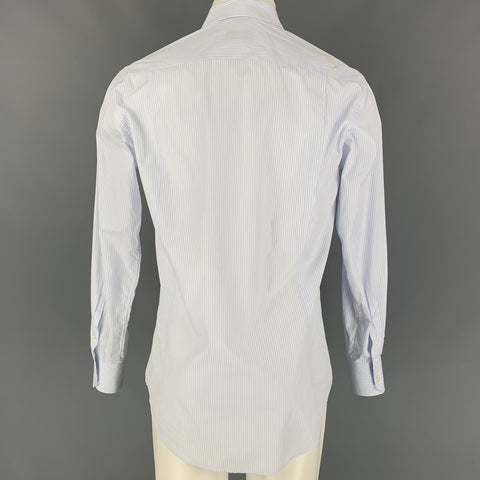 LANVIN Size M Light Blue & White Stripe Cotton Button Down Long Sleeve Shirt