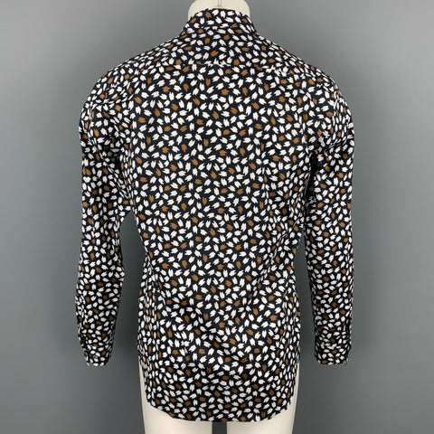 THEORY Size S Black & Brown Abstract Cotton Long Sleeve Shirt