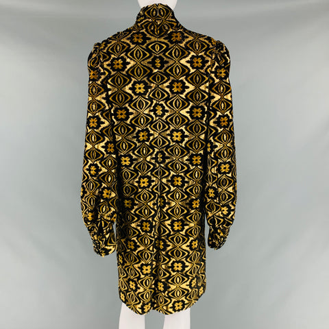 GUCCI Size XL Black Gold Viscose Blend Long Sleeve Cocktail Dress