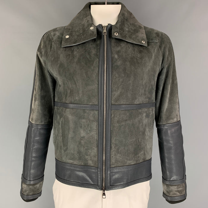 LOUIS VUITTON Size 44 Grey Suede Leather Zip Up Jacket