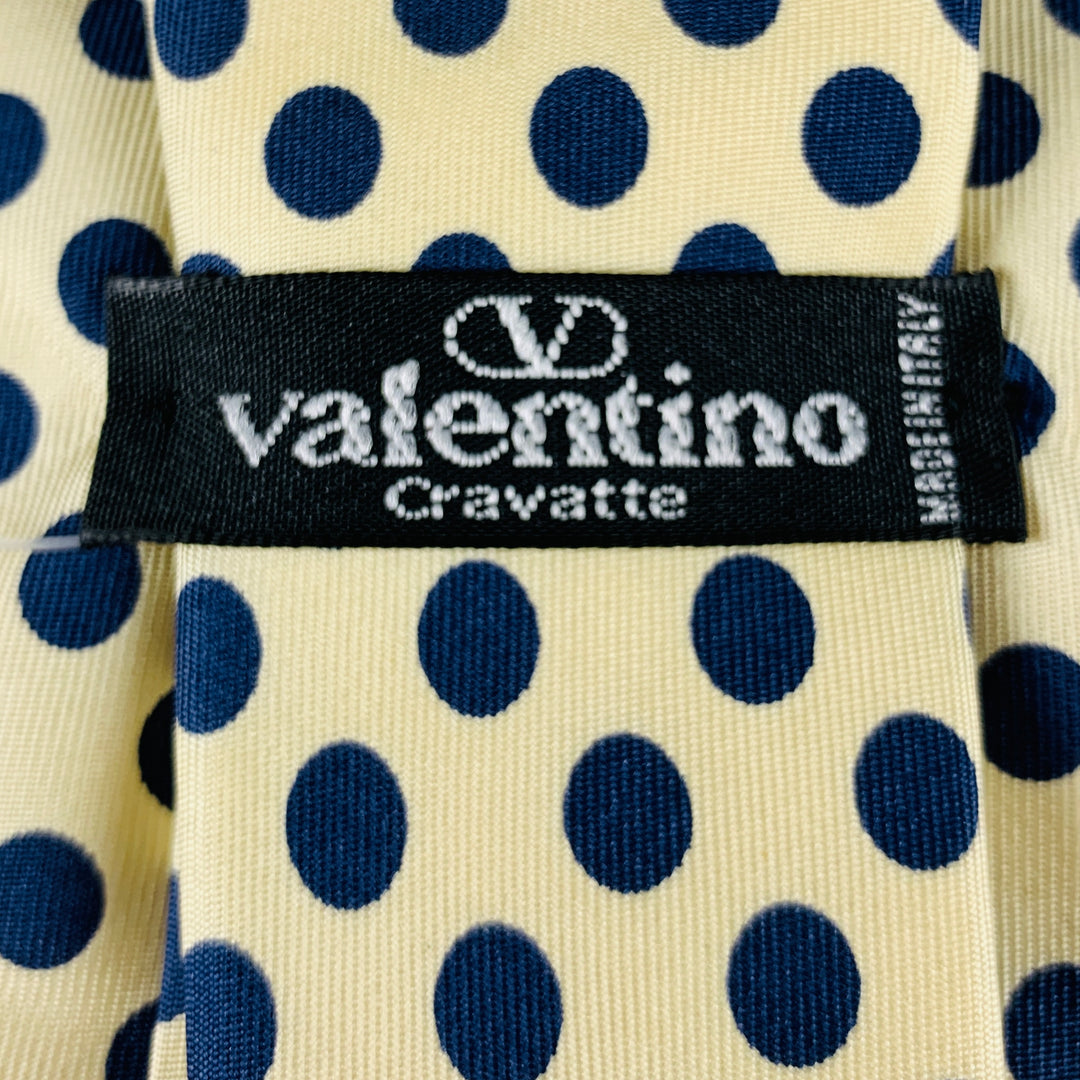 VALENTINO Yellow Navy Dots Silk Tie