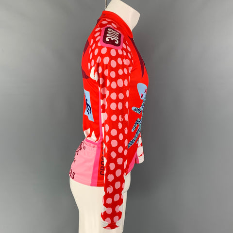 WALTER VAN BEIRENDONCK FW14 Size S Red Pink Graphic Nylon Jersey Bike Top