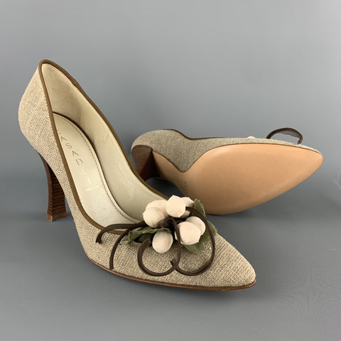 CASADEI Size 7.5 Taupe Fabric Grape Leaves Embellishd Pumps