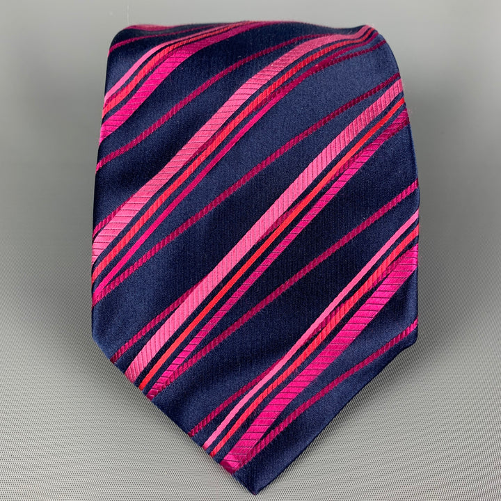 PAUL SMITH Navy Pink Stripe Silk Neck Tie