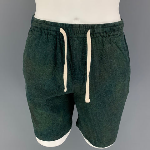 TODD SNYDER Size M Dark Green Textured Cotton Shorts