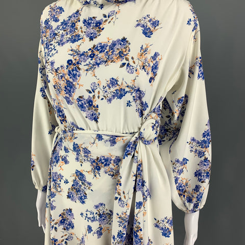 VETEMENTS by Demna Gvasalia Size S White Blue Floral Polyester Wrap Long Dress