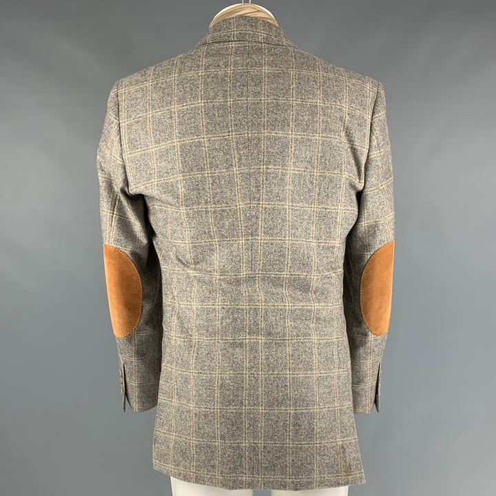 BROOKS BROTHERS Size 40 Grey Tan Plaid Wool Cashmere Jacket
