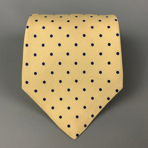 BARNEY'S NEW YORK Yellow Navy Polka Dot Tie