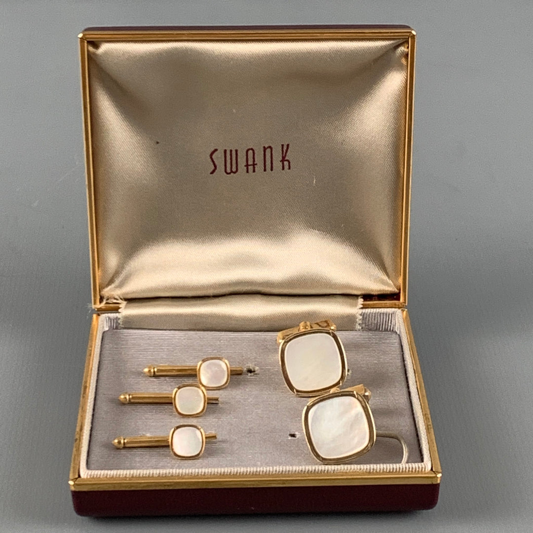 SWANK Gold Mother of Pearl Cuff Links