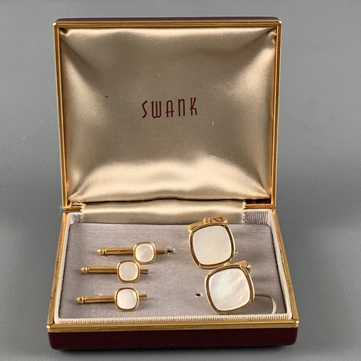 SWANK Gold Mother of Pearl Cuff Links