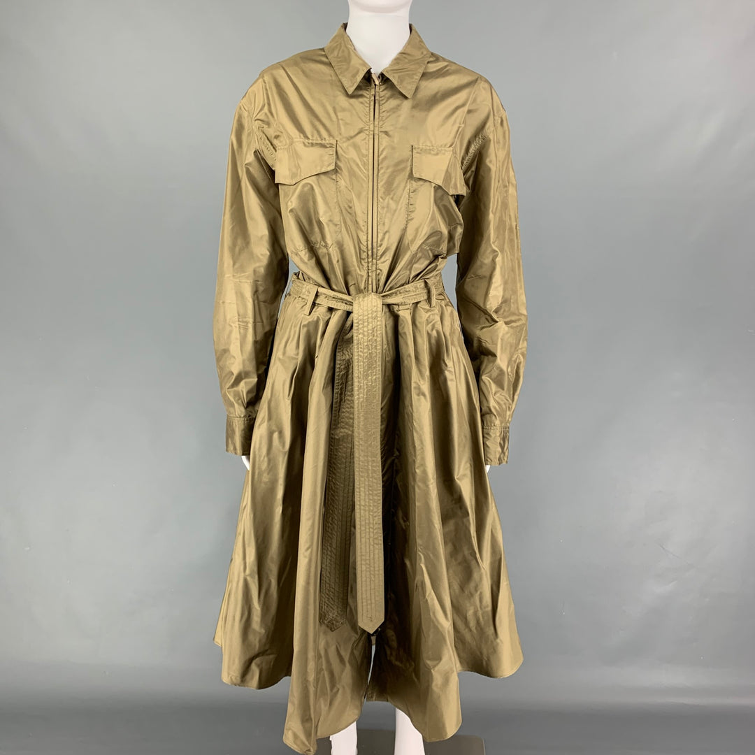 RALPH LAUREN Purple Label Size 12 Olive Silk Belted A-Line Dress Sui Generis Designer Consignment RALPH LAUREN Purple Label Size 12 Olive Silk Belted A-Line Dress Sui Generis Designer Consignment