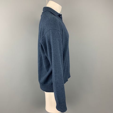 LORO PIANA Size M Blue Cashmere Spread Collar Pullover